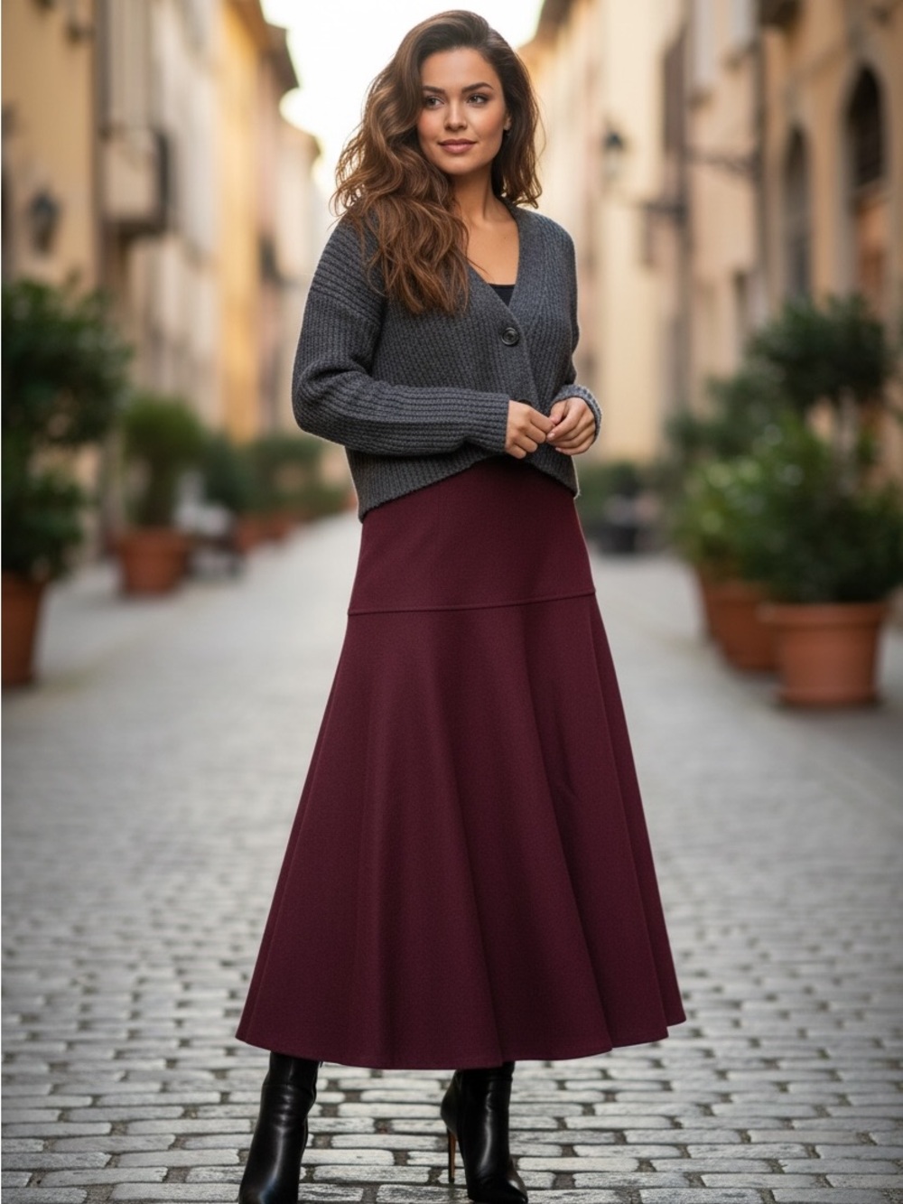 OGL FuzzLuxe Wine A-Line Maxi Skirt| Small| NWT